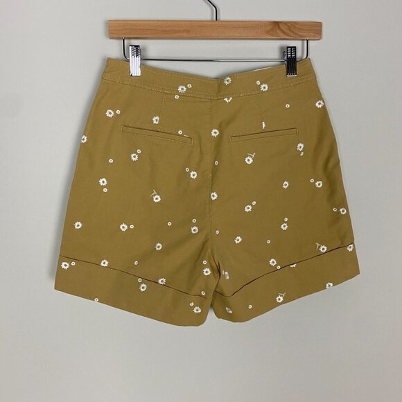 J Crew Cuffed Hem Shorts Embroidered Daisy Tan 10 High Rise Floral - Picture 4 of 7